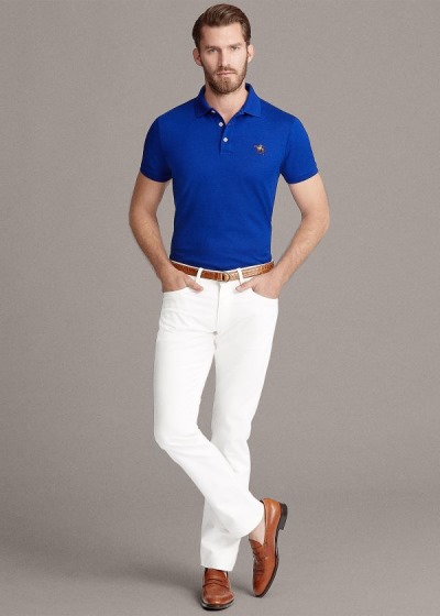 Men's Ralph Lauren Custom Fit Piqué Polo Shirts | 721930BJW